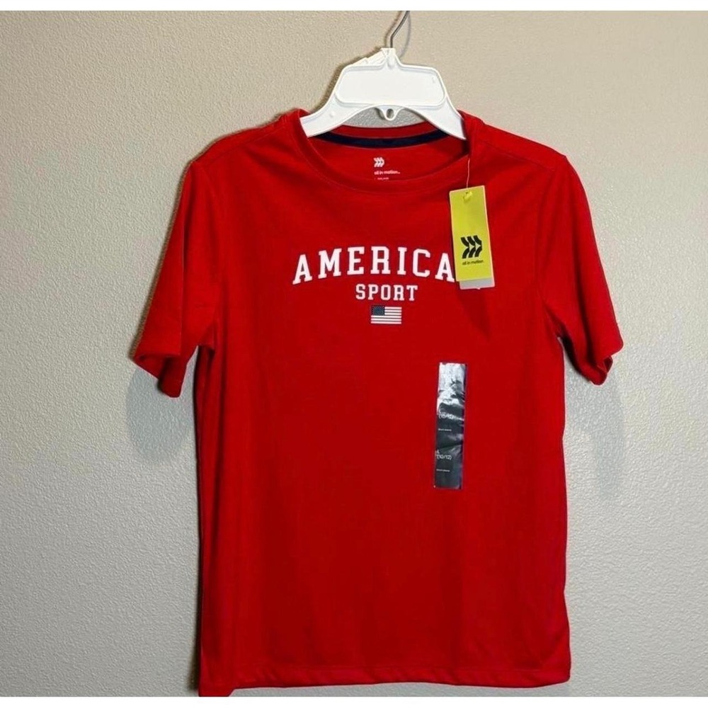 All In Motion Boys Red America Sport Graphic Tee Shirt Size L 10/12 NWT